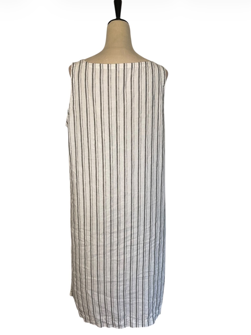Eileen Fisher White Dress with Gray Vertical Stripes 100% Organic Linen - Picture 2 of 5